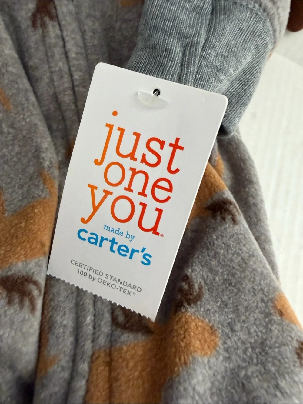 Just One You By Carter's Gray Moose-Print Fleece Footie One-Piece